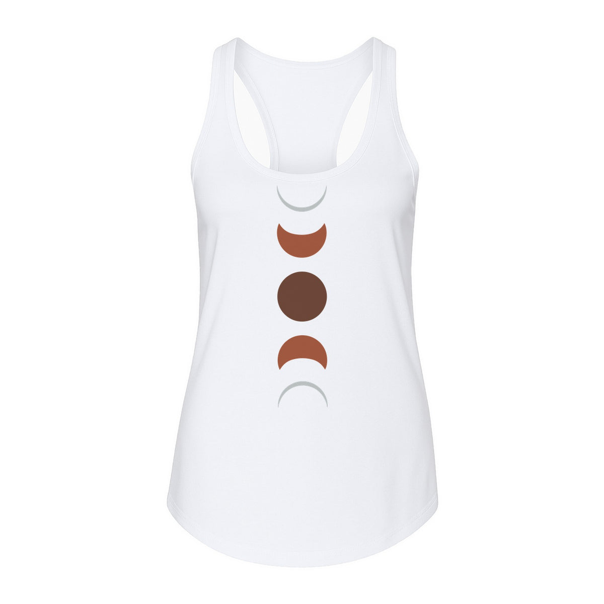 Moon Phase Women's Racerback Tank Top, Celestial Boho Graphic in Earthy Tones for Summer