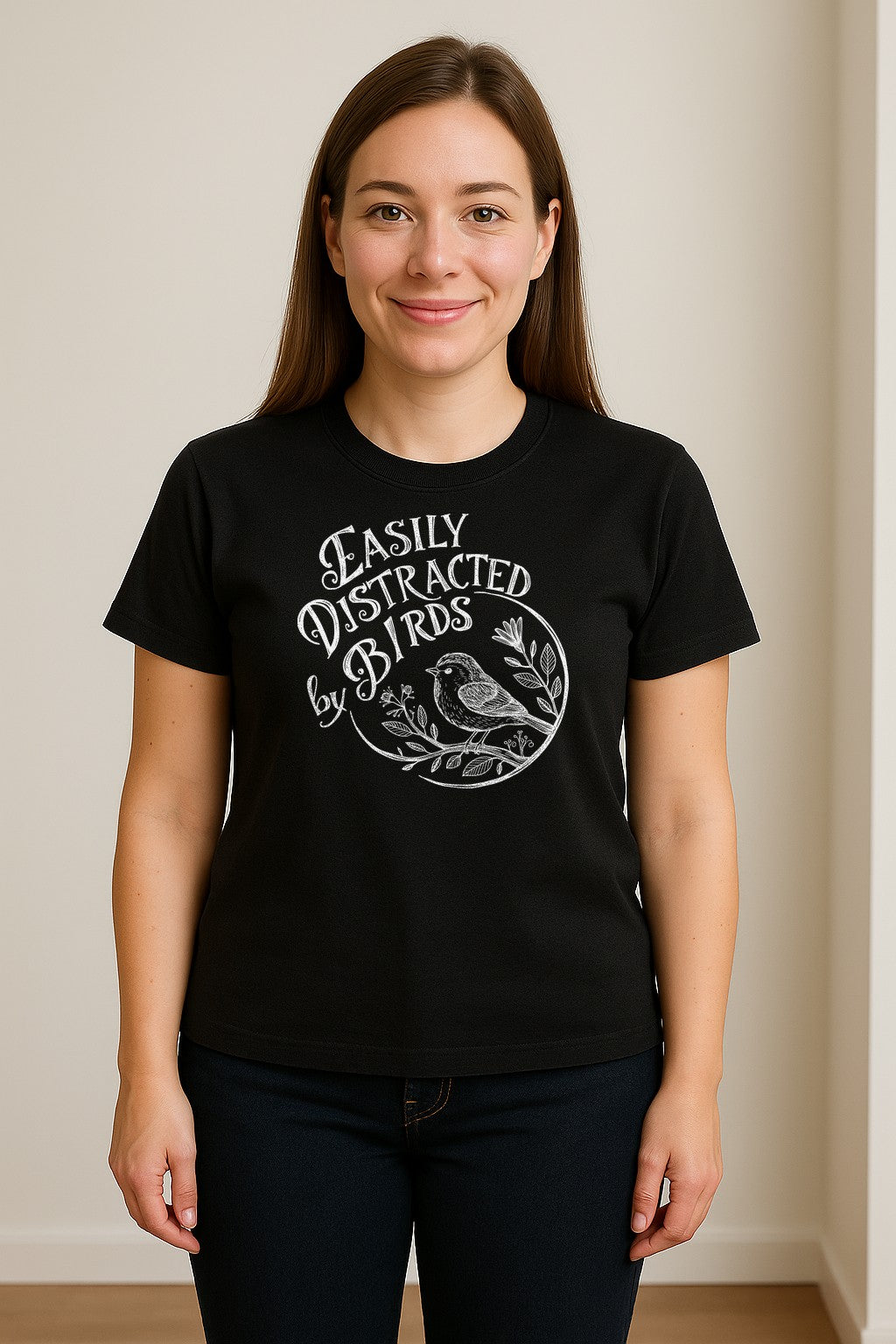 Bird T-Shirt, Easily Distracted By Birds Sketch Design for Birdwatchers and Nature Lovers