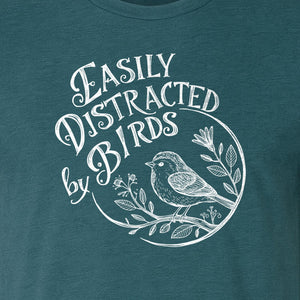 Bird T-Shirt, Easily Distracted By Birds Sketch Design for Birdwatchers and Nature Lovers