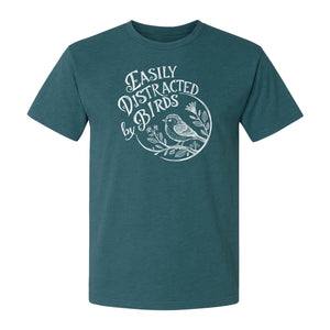 Bird T-Shirt, Easily Distracted By Birds Sketch Design for Birdwatchers and Nature Lovers