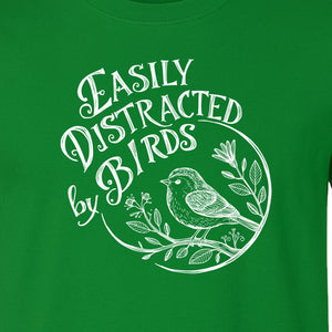 Bird T-Shirt, Easily Distracted By Birds Sketch Design for Birdwatchers and Nature Lovers