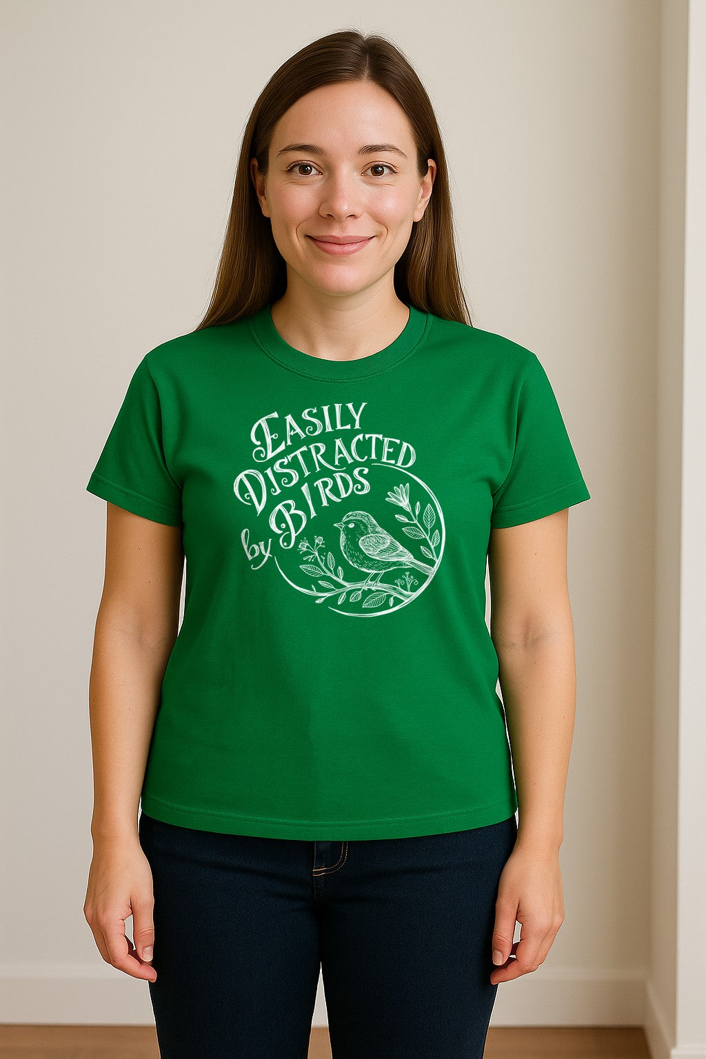 Bird T-Shirt, Easily Distracted By Birds Sketch Design for Birdwatchers and Nature Lovers