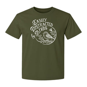 Bird T-Shirt, Easily Distracted By Birds Sketch Design for Birdwatchers and Nature Lovers