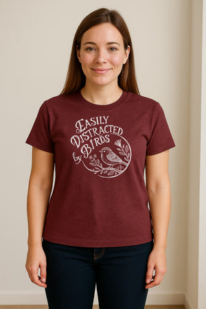 Bird T-Shirt, Easily Distracted By Birds Sketch Design for Birdwatchers and Nature Lovers