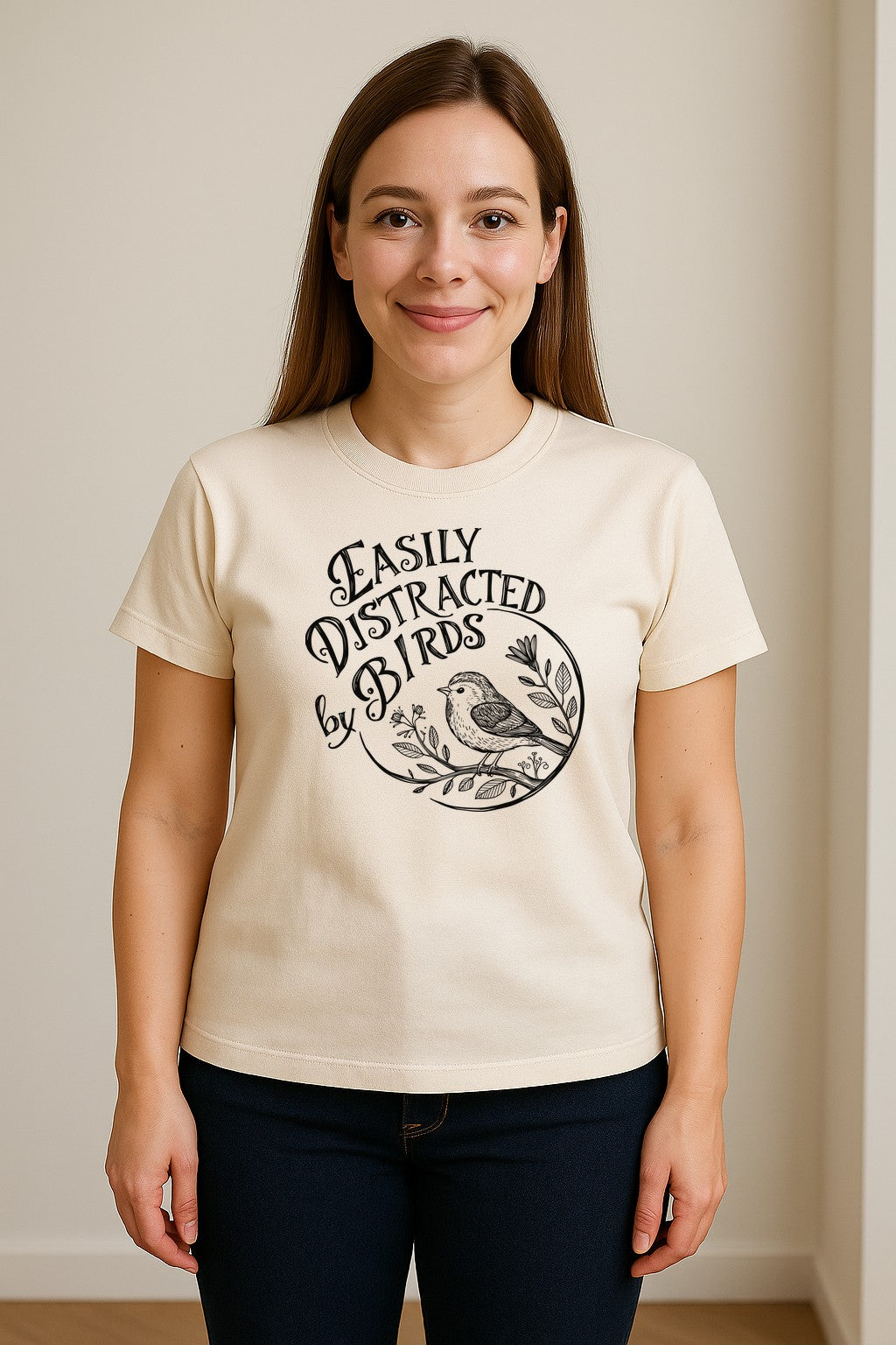 Bird T-Shirt, Easily Distracted By Birds Sketch Design for Birdwatchers and Nature Lovers
