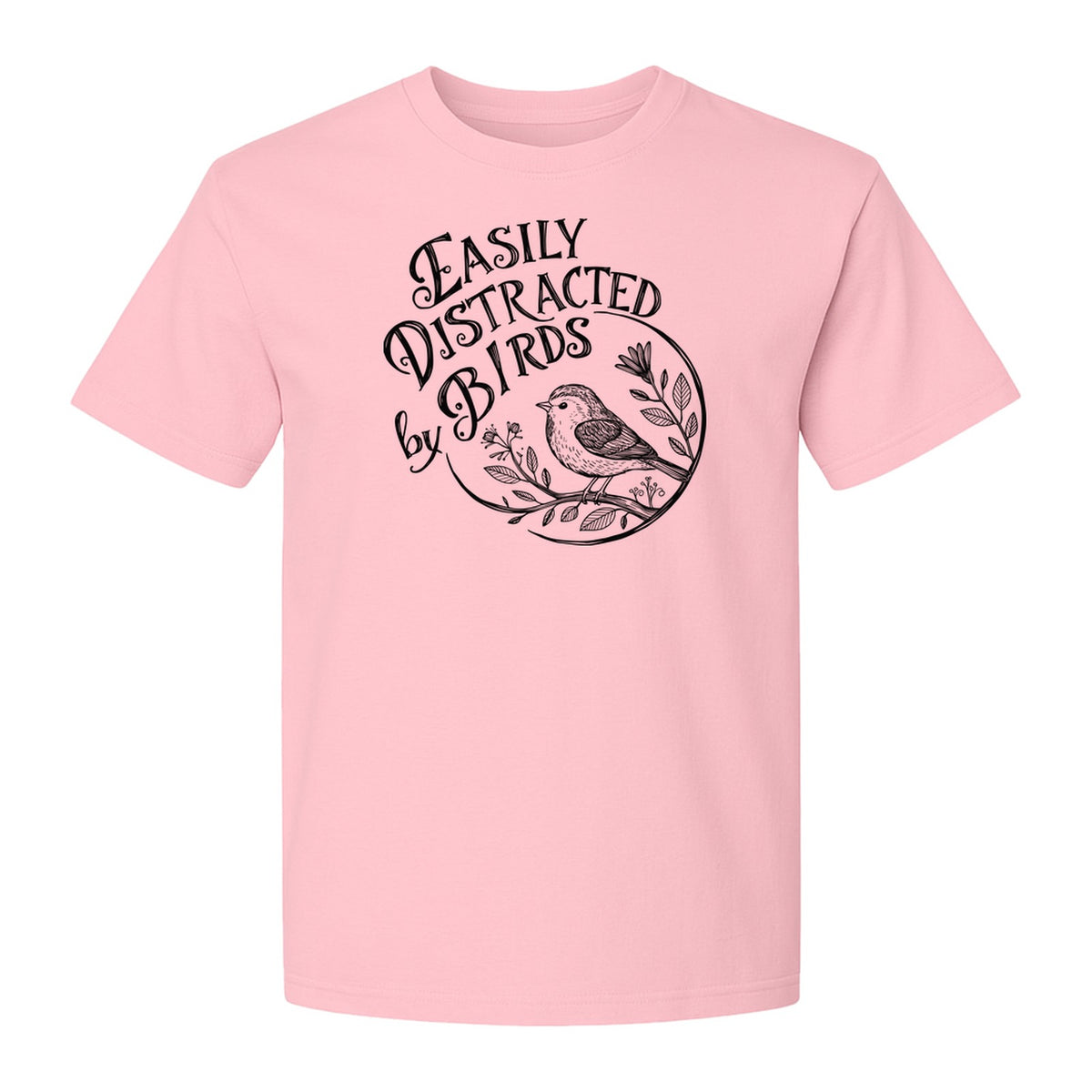Bird T-Shirt, Easily Distracted By Birds Sketch Design for Birdwatchers and Nature Lovers