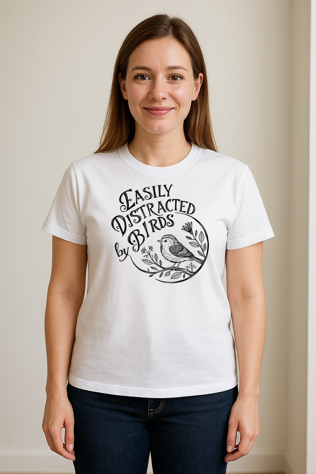 Bird T-Shirt, Easily Distracted By Birds Sketch Design for Birdwatchers and Nature Lovers