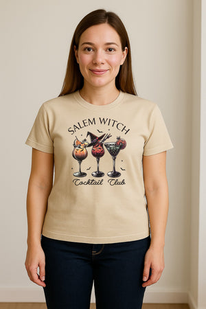 Halloween T-Shirt, Salem Witch Cocktail Club Graphic for Spooky Season Drink Fans
