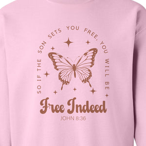 Free Indeed Sweatshirt, John 8:36 Butterfly Scripture Design for Faithful Believers