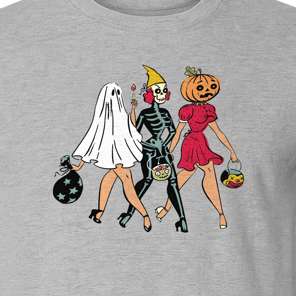 Halloween T-Shirt, Retro Ghost Skeleton and Pumpkin Costume Graphic for Spooky Season Parties
