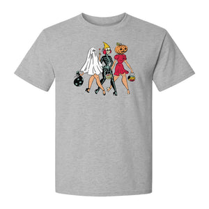 Halloween T-Shirt, Retro Ghost Skeleton and Pumpkin Costume Graphic for Spooky Season Parties