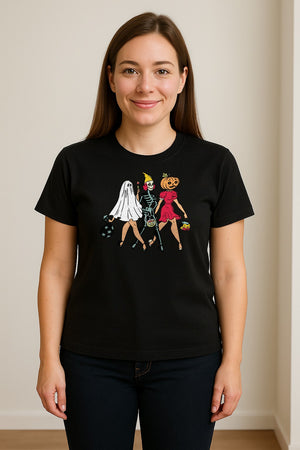 Halloween T-Shirt, Retro Ghost Skeleton and Pumpkin Costume Graphic for Spooky Season Parties