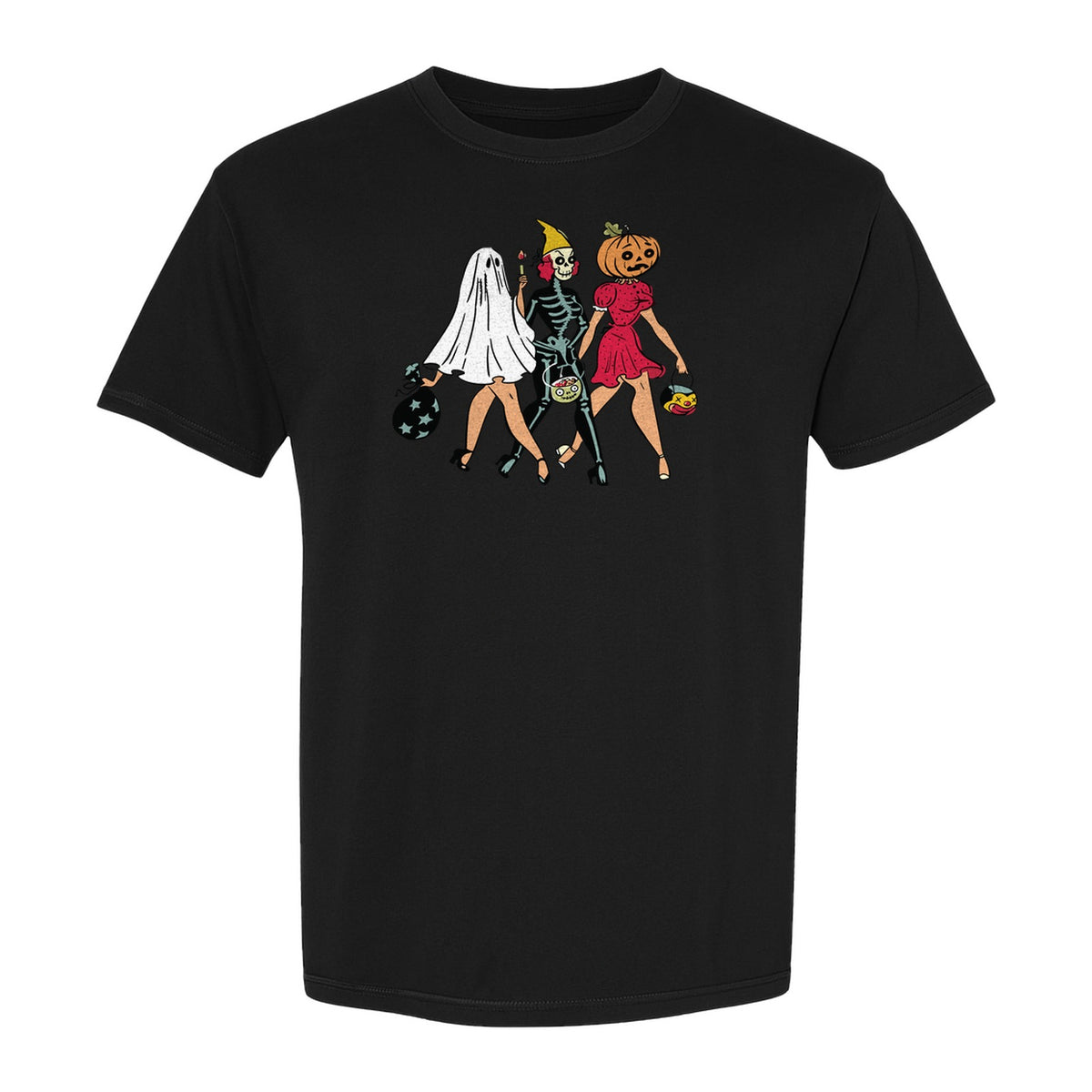 Halloween T-Shirt, Retro Ghost Skeleton and Pumpkin Costume Graphic for Spooky Season Parties