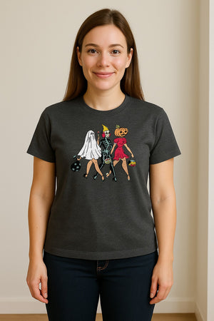 Halloween T-Shirt, Retro Ghost Skeleton and Pumpkin Costume Graphic for Spooky Season Parties