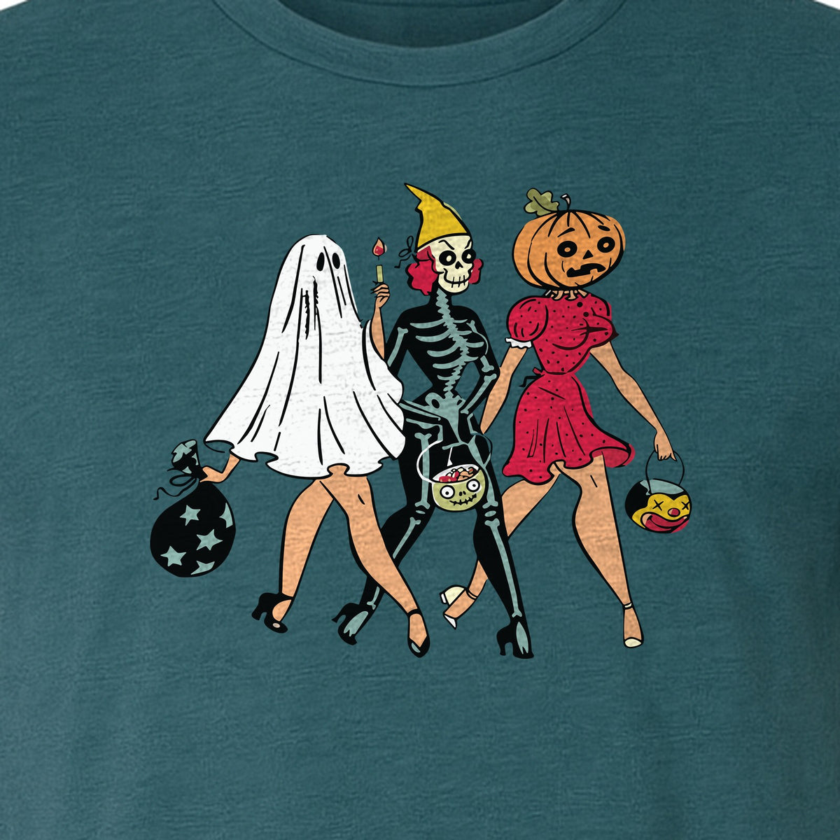 Halloween T-Shirt, Retro Ghost Skeleton and Pumpkin Costume Graphic for Spooky Season Parties