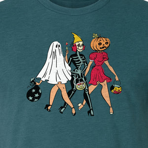 Halloween T-Shirt, Retro Ghost Skeleton and Pumpkin Costume Graphic for Spooky Season Parties