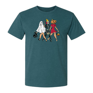 Halloween T-Shirt, Retro Ghost Skeleton and Pumpkin Costume Graphic for Spooky Season Parties