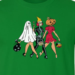 Halloween T-Shirt, Retro Ghost Skeleton and Pumpkin Costume Graphic for Spooky Season Parties