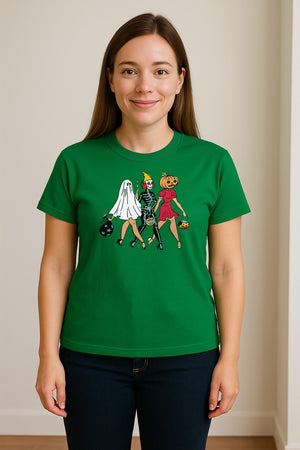 Halloween T-Shirt, Retro Ghost Skeleton and Pumpkin Costume Graphic for Spooky Season Parties