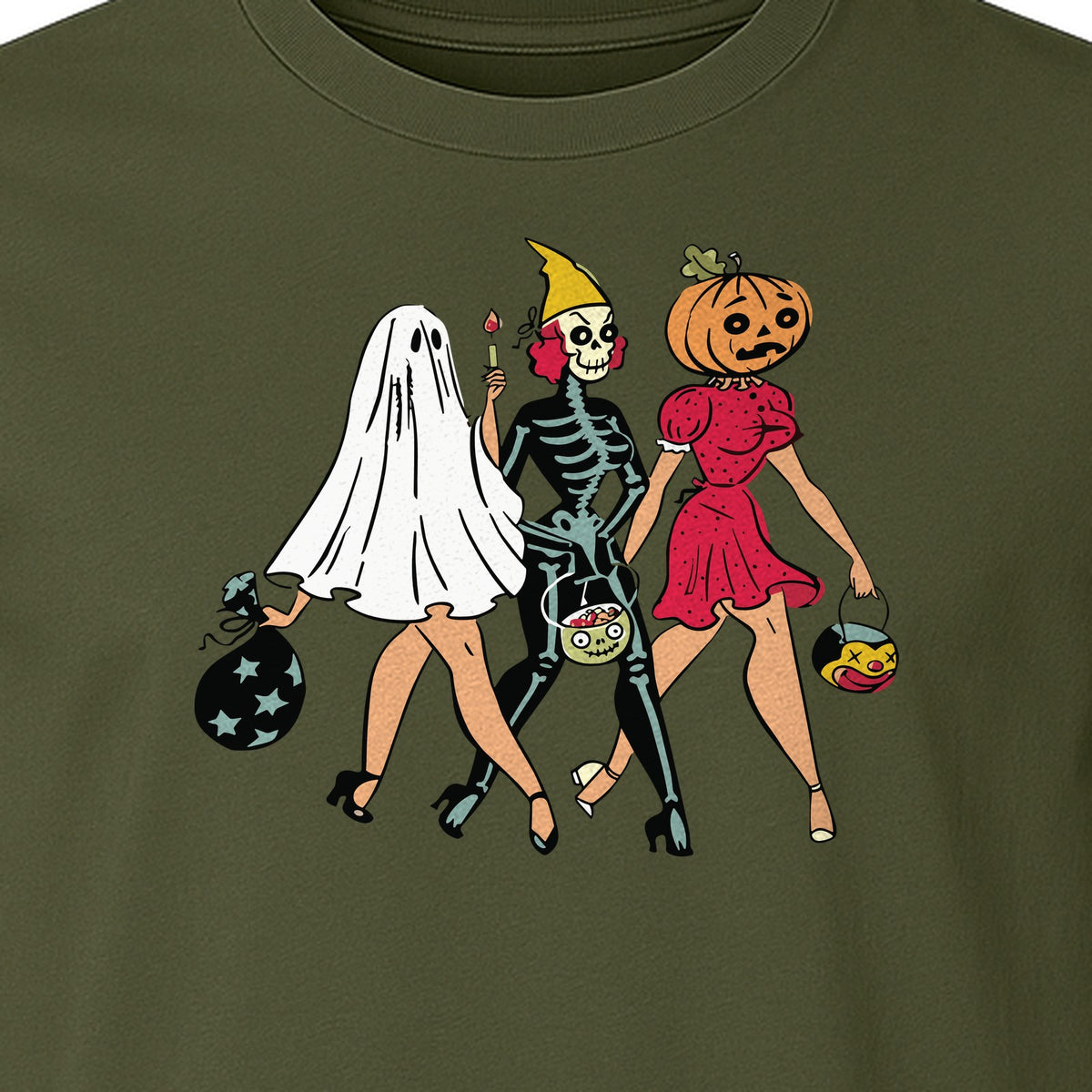 Halloween T-Shirt, Retro Ghost Skeleton and Pumpkin Costume Graphic for Spooky Season Parties