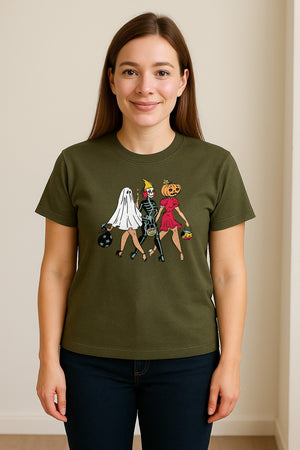 Halloween T-Shirt, Retro Ghost Skeleton and Pumpkin Costume Graphic for Spooky Season Parties