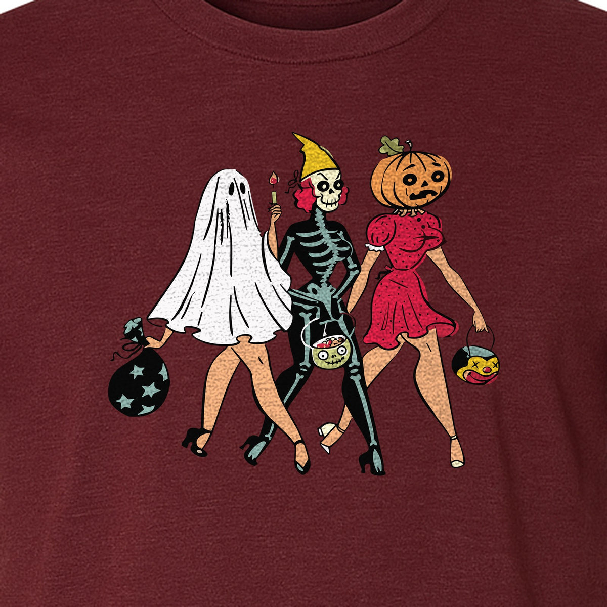 Halloween T-Shirt, Retro Ghost Skeleton and Pumpkin Costume Graphic for Spooky Season Parties