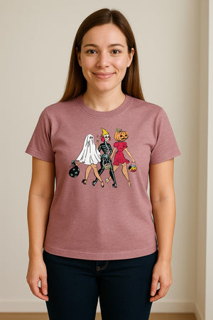 Halloween T-Shirt, Retro Ghost Skeleton and Pumpkin Costume Graphic for Spooky Season Parties