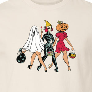 Halloween T-Shirt, Retro Ghost Skeleton and Pumpkin Costume Graphic for Spooky Season Parties