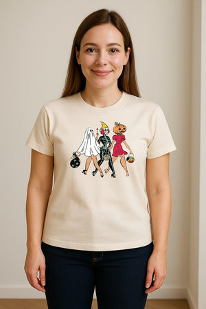 Halloween T-Shirt, Retro Ghost Skeleton and Pumpkin Costume Graphic for Spooky Season Parties
