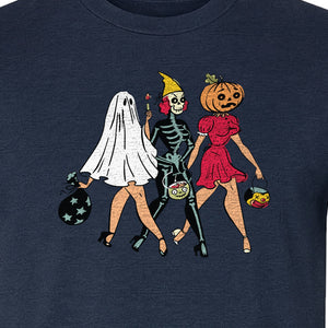 Halloween T-Shirt, Retro Ghost Skeleton and Pumpkin Costume Graphic for Spooky Season Parties