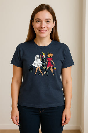 Halloween T-Shirt, Retro Ghost Skeleton and Pumpkin Costume Graphic for Spooky Season Parties