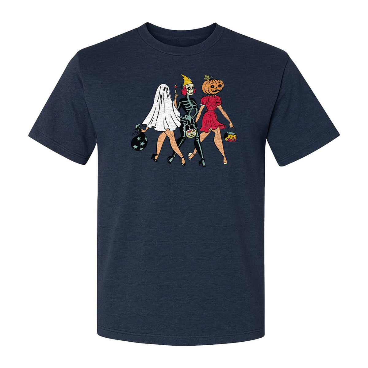 Halloween T-Shirt, Retro Ghost Skeleton and Pumpkin Costume Graphic for Spooky Season Parties