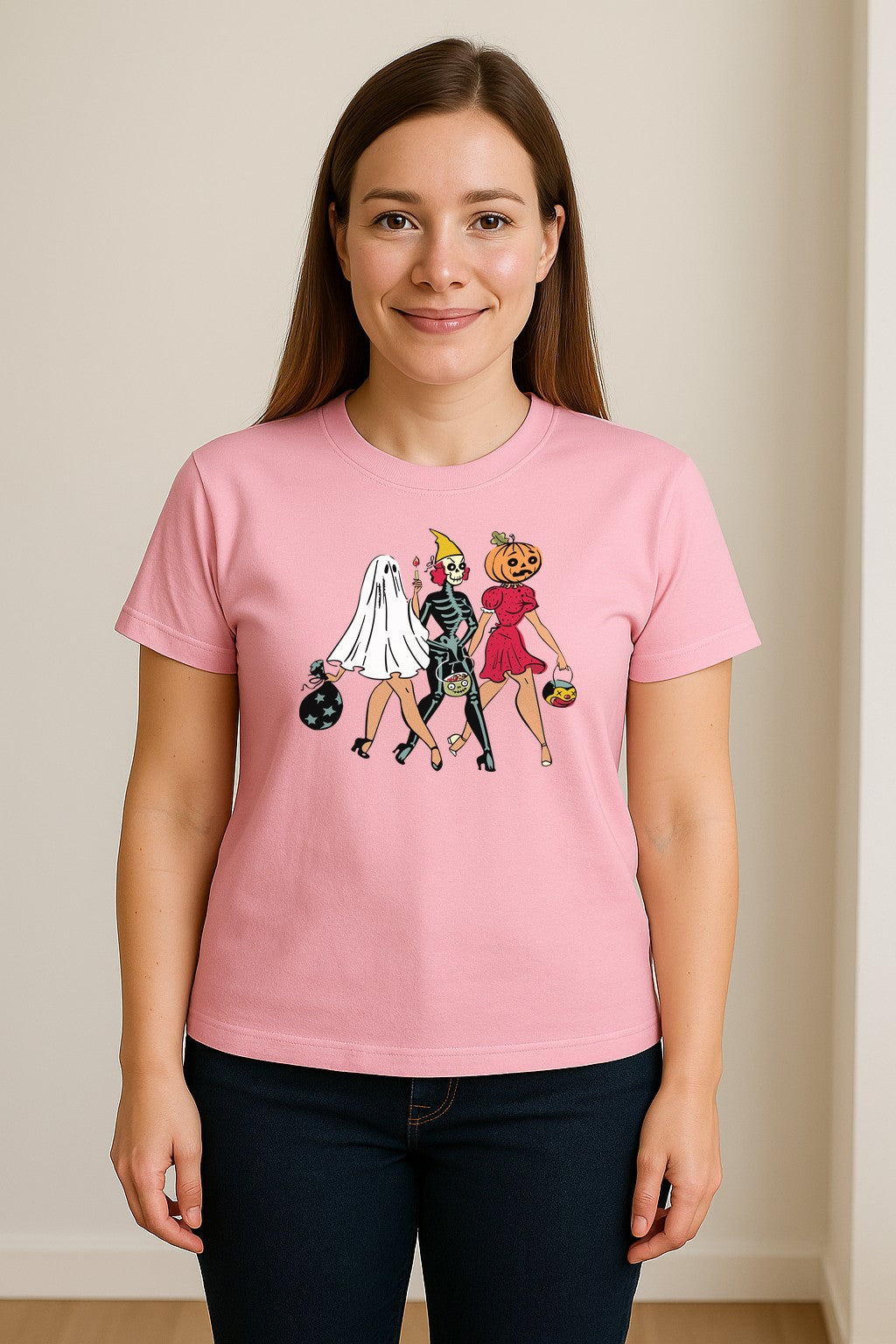 Halloween T-Shirt, Retro Ghost Skeleton and Pumpkin Costume Graphic for Spooky Season Parties