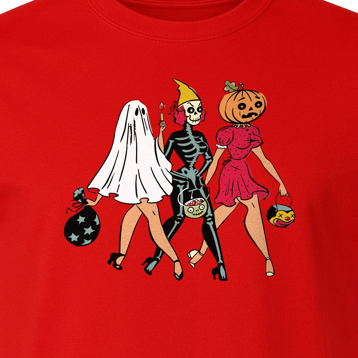 Halloween T-Shirt, Retro Ghost Skeleton and Pumpkin Costume Graphic for Spooky Season Parties