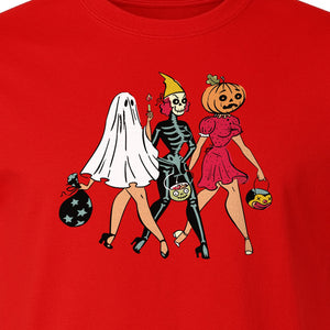 Halloween T-Shirt, Retro Ghost Skeleton and Pumpkin Costume Graphic for Spooky Season Parties