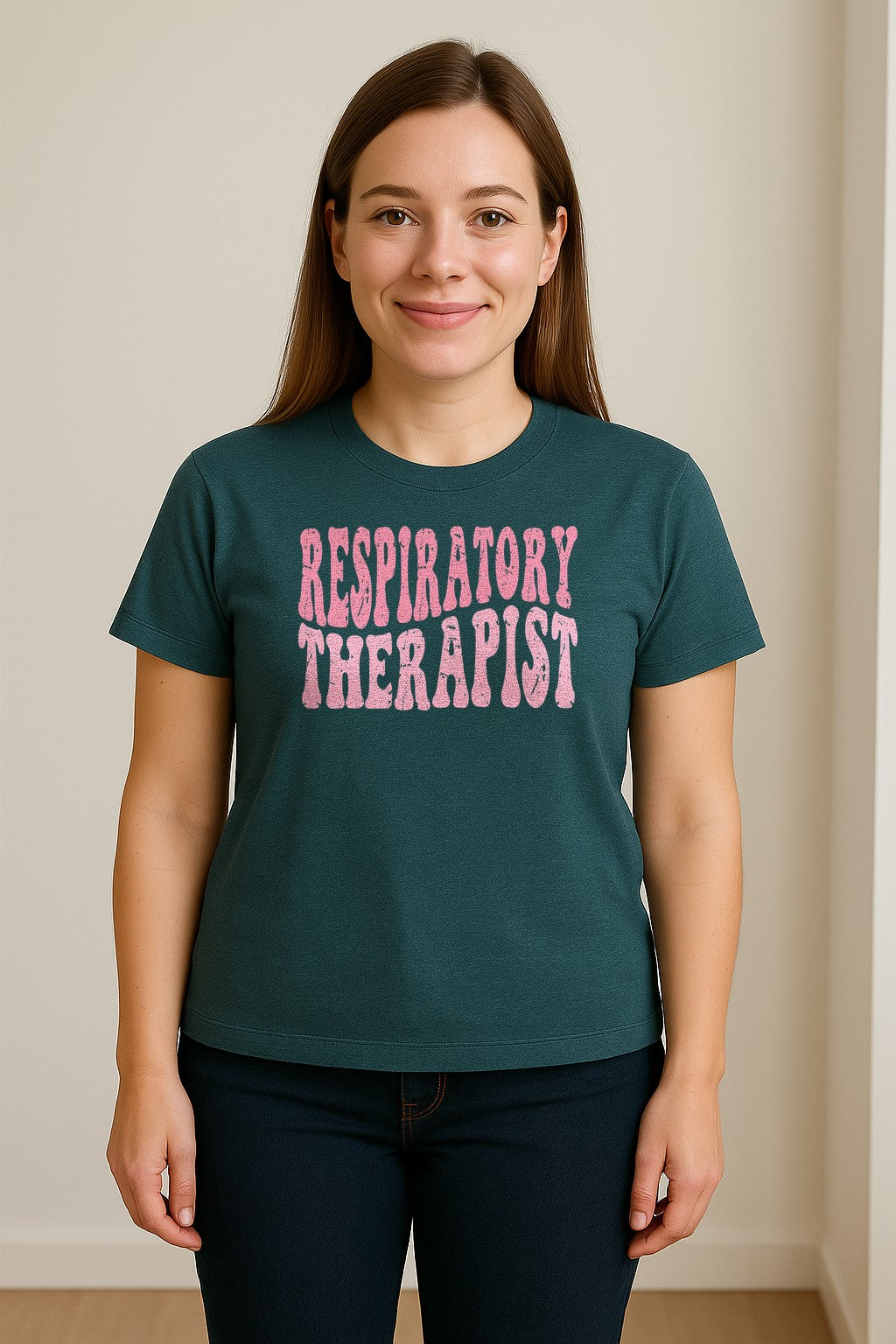 Respiratory Therapist T-Shirt, Distressed Pink Lettering for Care Professionals, Students and Graduates