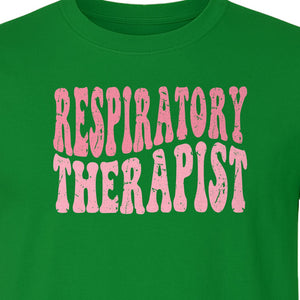 Respiratory Therapist T-Shirt, Distressed Pink Lettering for Care Professionals, Students and Graduates
