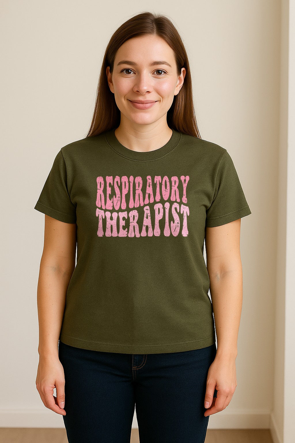Respiratory Therapist T-Shirt, Distressed Pink Lettering for Care Professionals, Students and Graduates