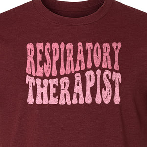 Respiratory Therapist T-Shirt, Distressed Pink Lettering for Care Professionals, Students and Graduates