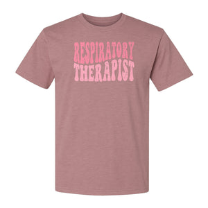 Respiratory Therapist T-Shirt, Distressed Pink Lettering for Care Professionals, Students and Graduates