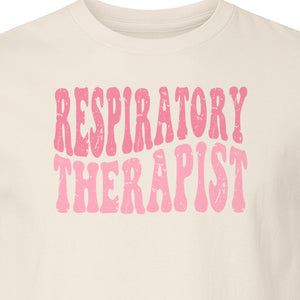 Respiratory Therapist T-Shirt, Distressed Pink Lettering for Care Professionals, Students and Graduates