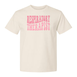 Respiratory Therapist T-Shirt, Distressed Pink Lettering for Care Professionals, Students and Graduates