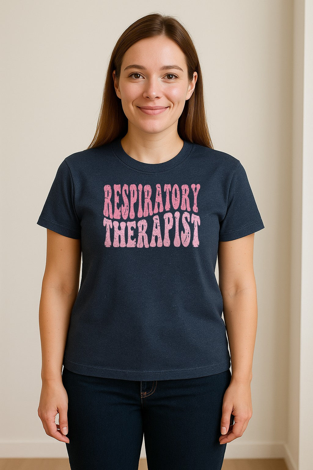 Respiratory Therapist T-Shirt, Distressed Pink Lettering for Care Professionals, Students and Graduates