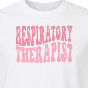 Respiratory Therapist T-Shirt, Distressed Pink Lettering for Care Professionals, Students and Graduates