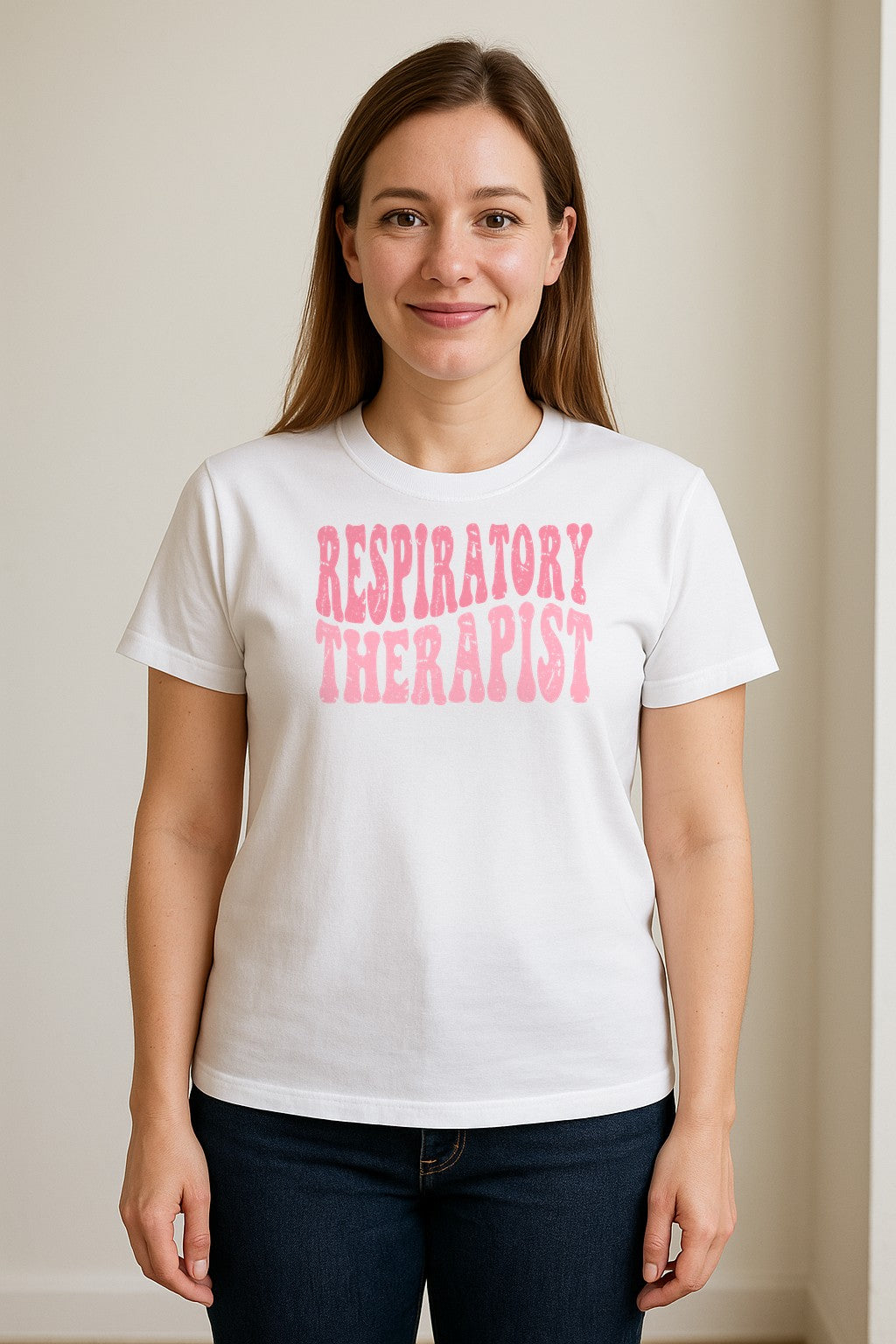 Respiratory Therapist T-Shirt, Distressed Pink Lettering for Care Professionals, Students and Graduates