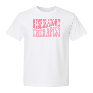 Respiratory Therapist T-Shirt, Distressed Pink Lettering for Care Professionals, Students and Graduates