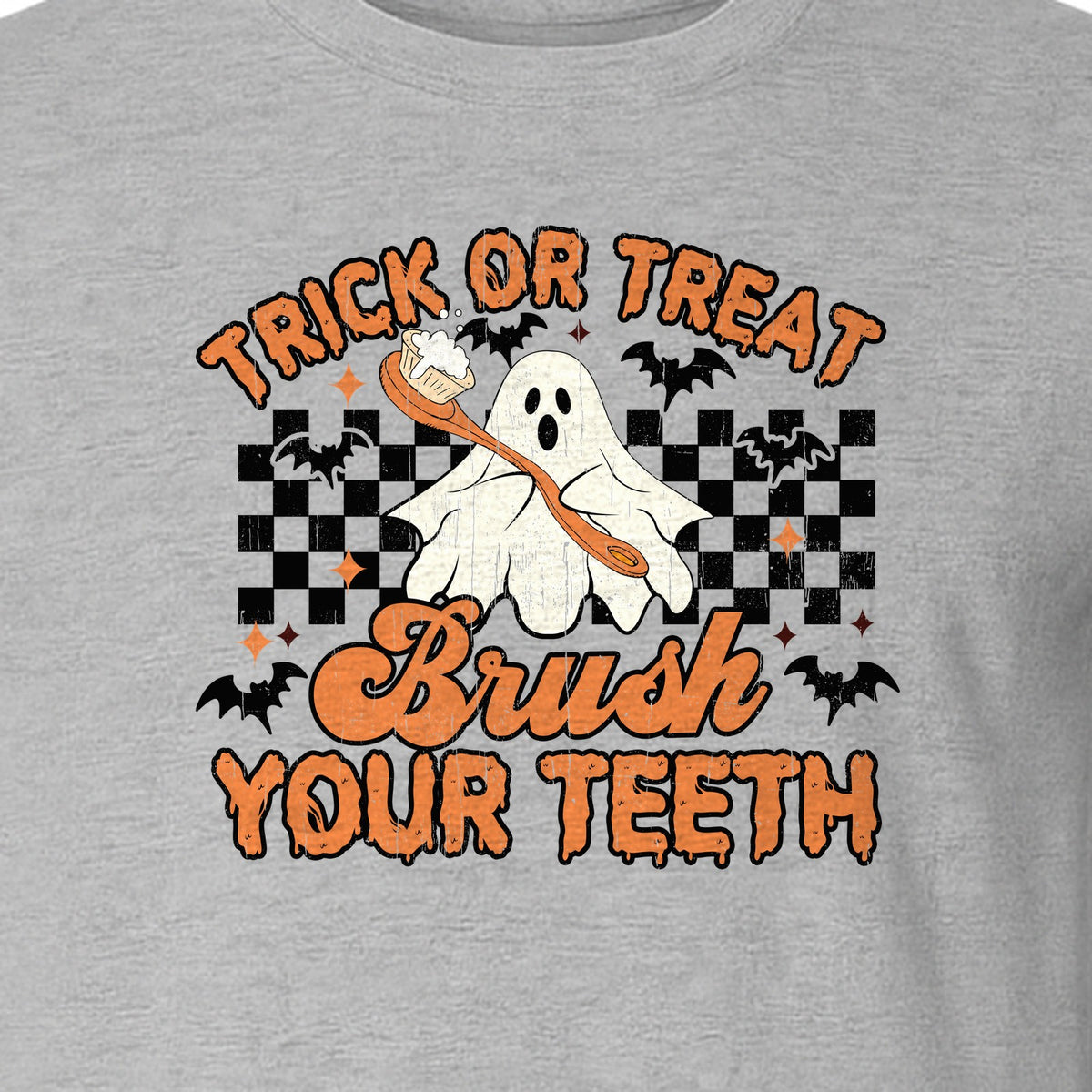 Halloween Dentist T-Shirt, Trick or Treat Brush Your Teeth Ghost Graphic for Dental Professionals