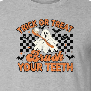 Halloween Dentist T-Shirt, Trick or Treat Brush Your Teeth Ghost Graphic for Dental Professionals