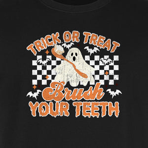Halloween Dentist T-Shirt, Trick or Treat Brush Your Teeth Ghost Graphic for Dental Professionals