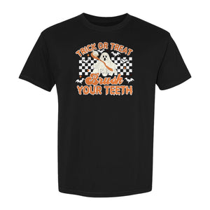 Halloween Dentist T-Shirt, Trick or Treat Brush Your Teeth Ghost Graphic for Dental Professionals